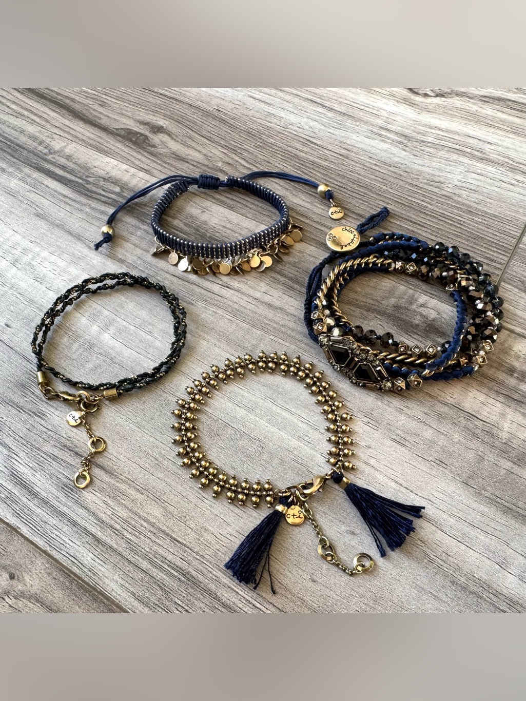 Chloe + Isabel Navy And Gold Mixed-Stack Bracelet Set